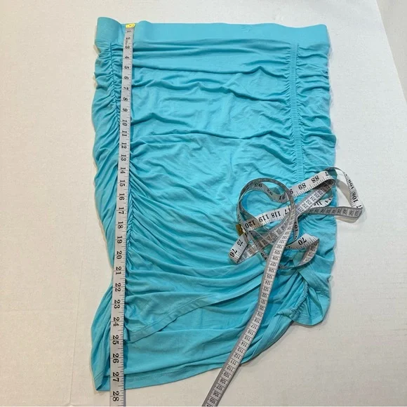 Torrid Blue Cinched Bodycon Midi Skirt Asymmetrical Hem, New w/ Tags, Size 2/2X - Picture 9 of 9